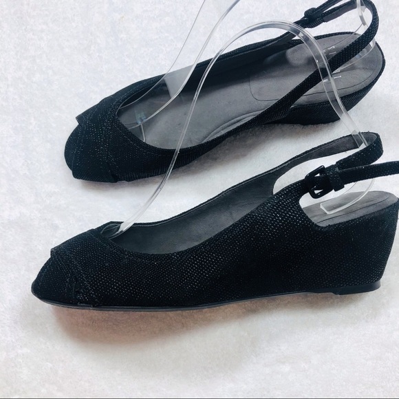 Stuart Weitzman 🔥SALE🔥 black peep toe wedge sandals sz 8 - Picture 11 of 14